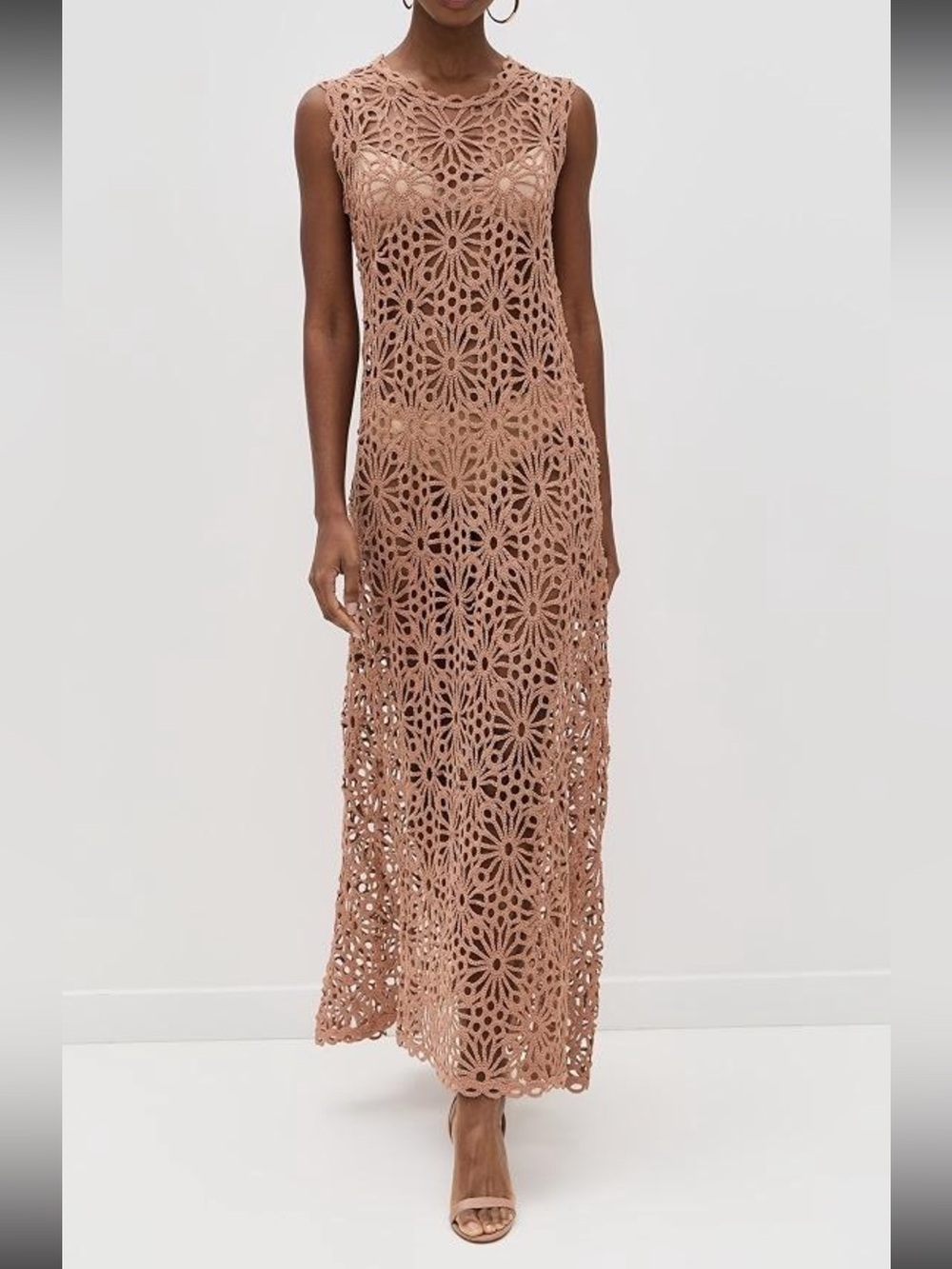 Norma Kamali Sleeveless Swing Maxi Dress Cappuccino Crochet M